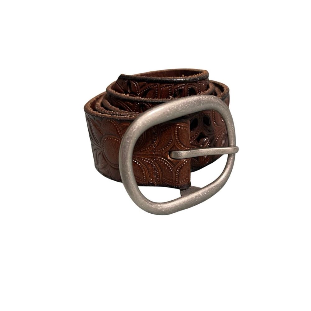 Fossil Women’s Pewter Leather Belt Laser Cutouts Bohemian size Medium - Picture 6 of 12